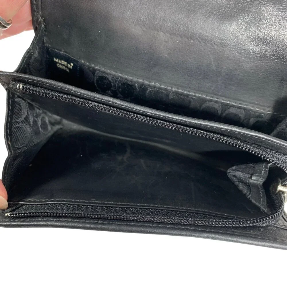Coach Black Leather Bifold Wallet Snap Closure L Zip Coin Slot Bills Cards